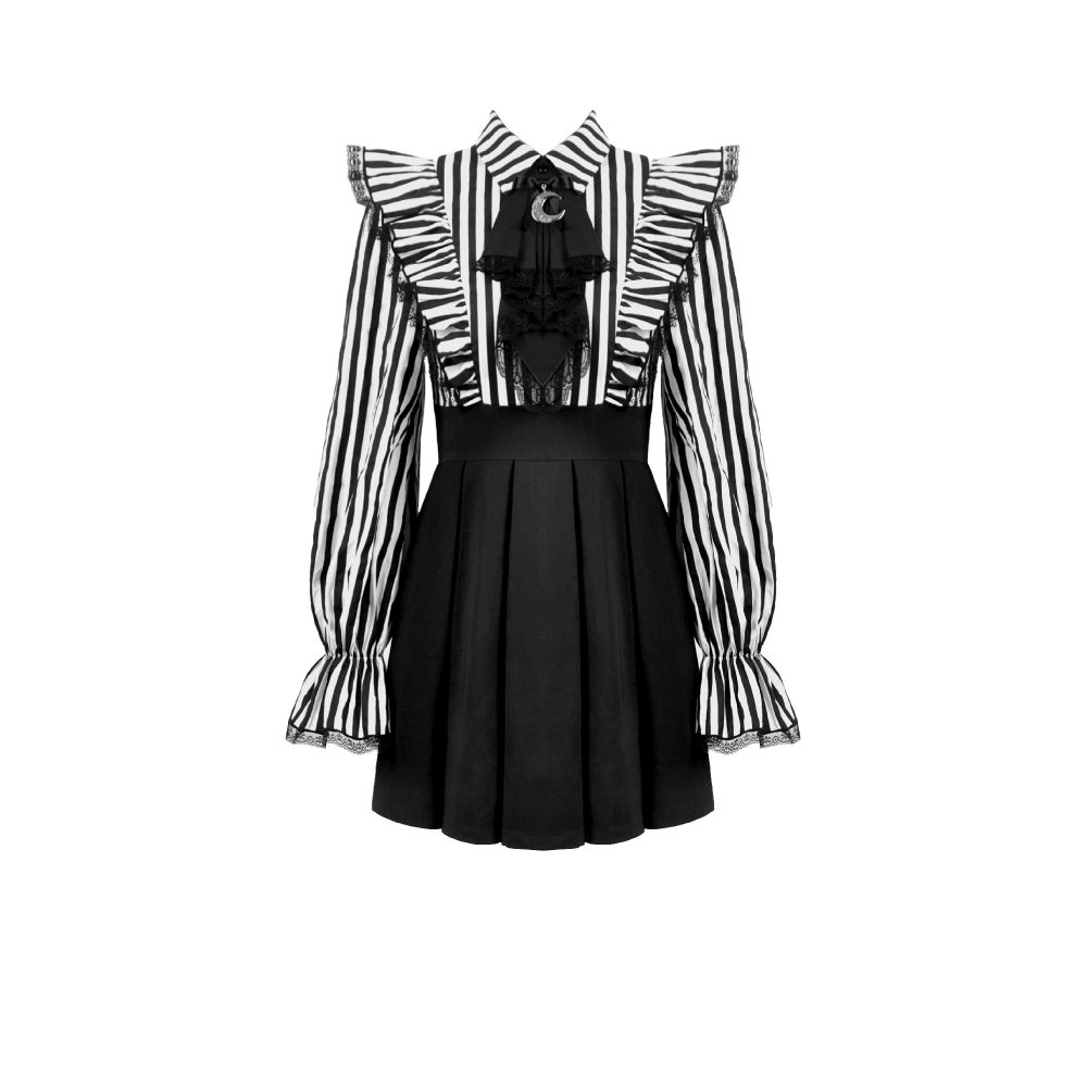 Dark in Love - Lolita Dark Striped Preppy Kurzes Kleid - Schwarz/Weiß